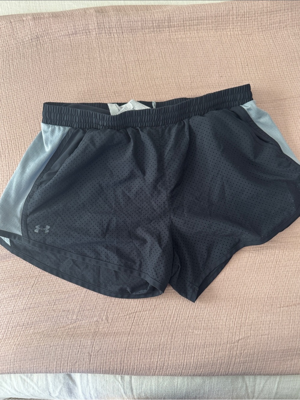 Under Armour Black Athletic Shorts with Light Gray Side Panels